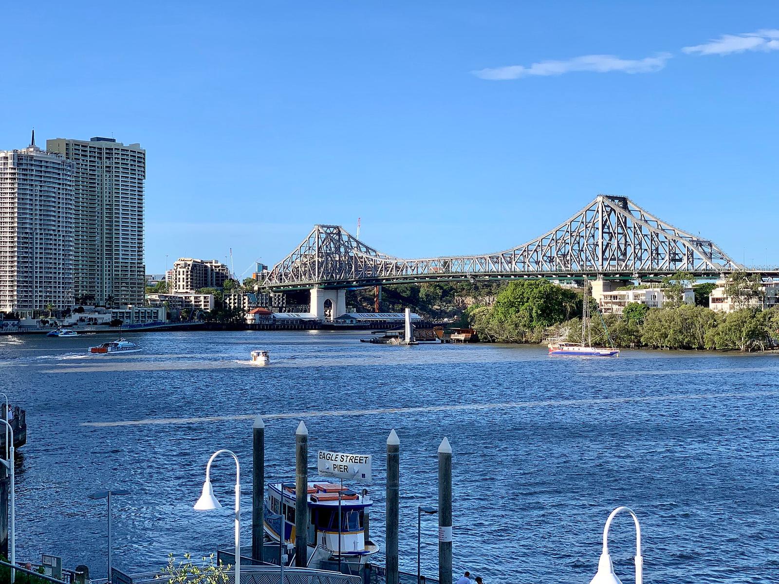 Story Bridge and Brisbane River seen from The Bavarian Eagle Street Pier, Brisbane