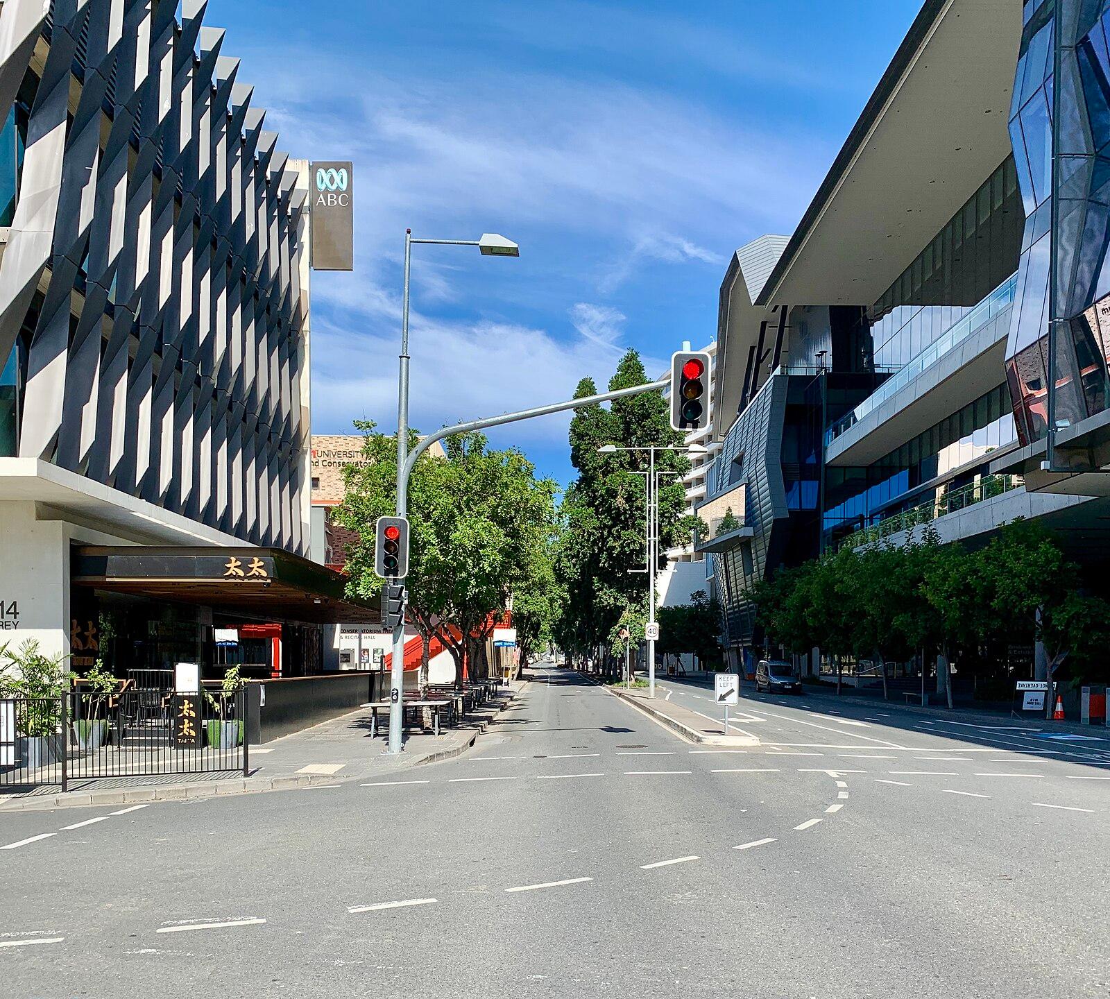 Empty Grey Street during the COVID 19 pandemic in Brisbane, Australia. ABC Brisbane Centre